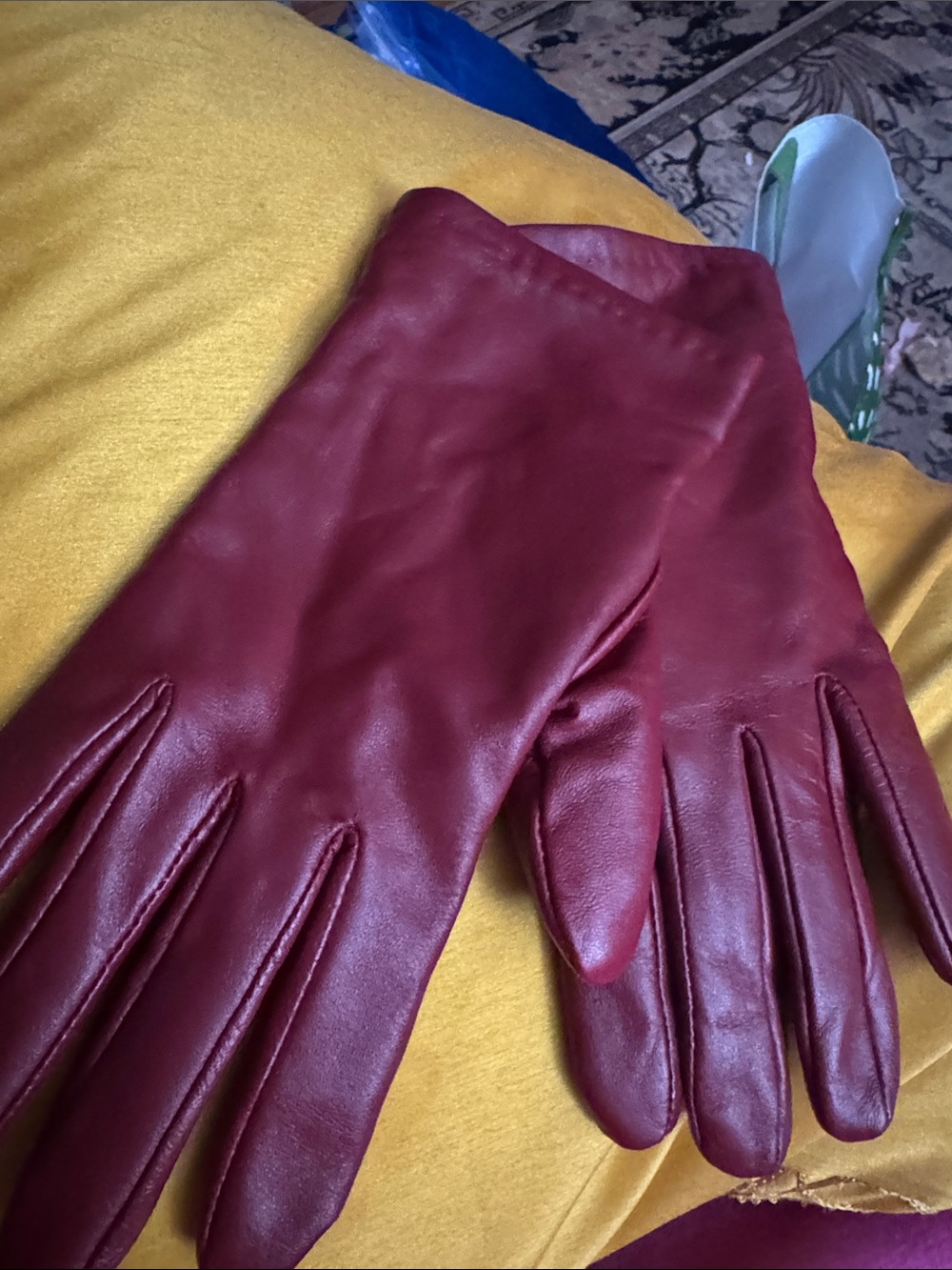isotoner Women's Wine Red Leather Gloves